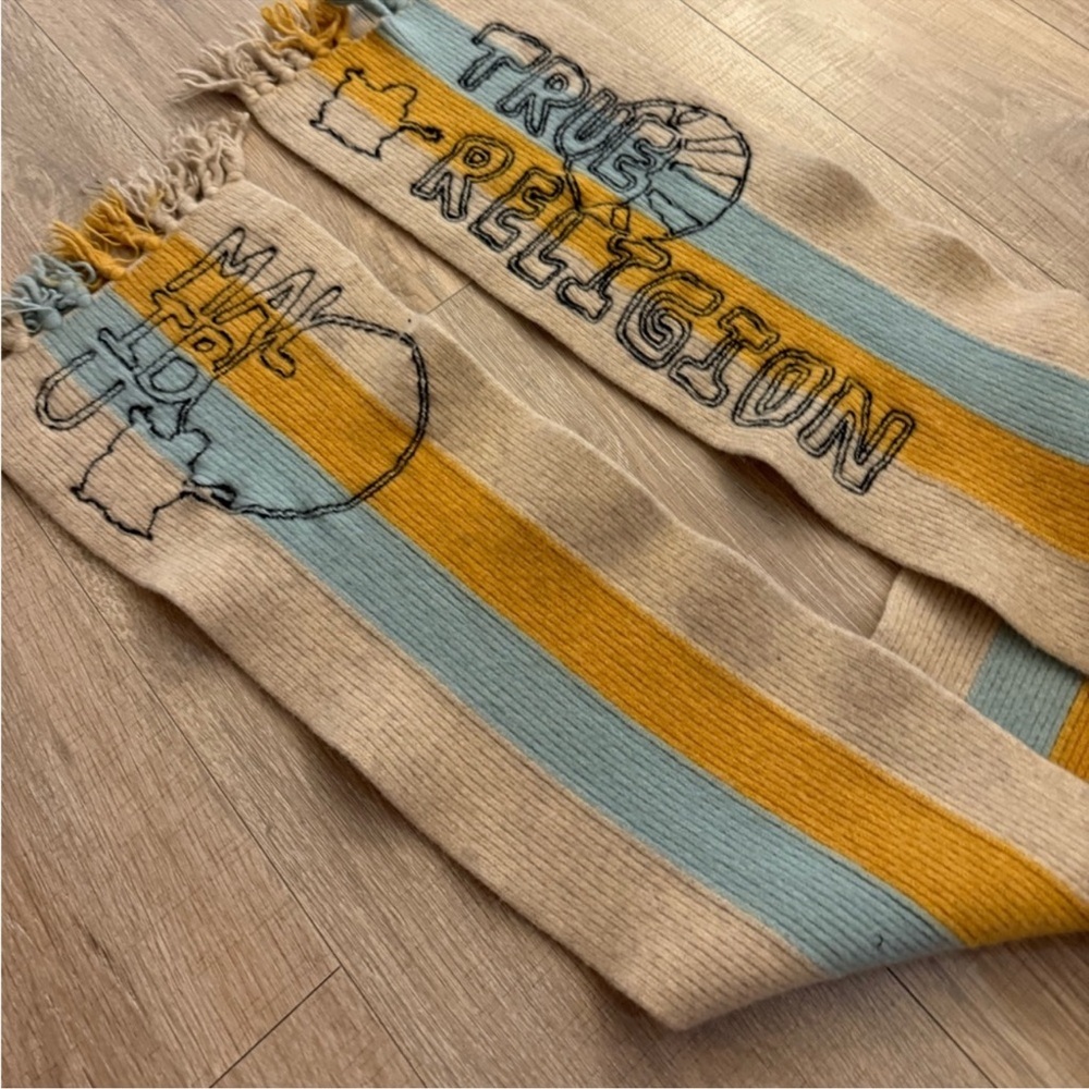 True Religion Striped Scarf in Blue and Gold